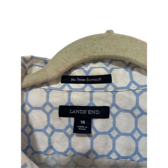 Lands'End Abstract Circle Print No Iron Supima Button Up Shirt White Size 18 - Picture 4 of 6